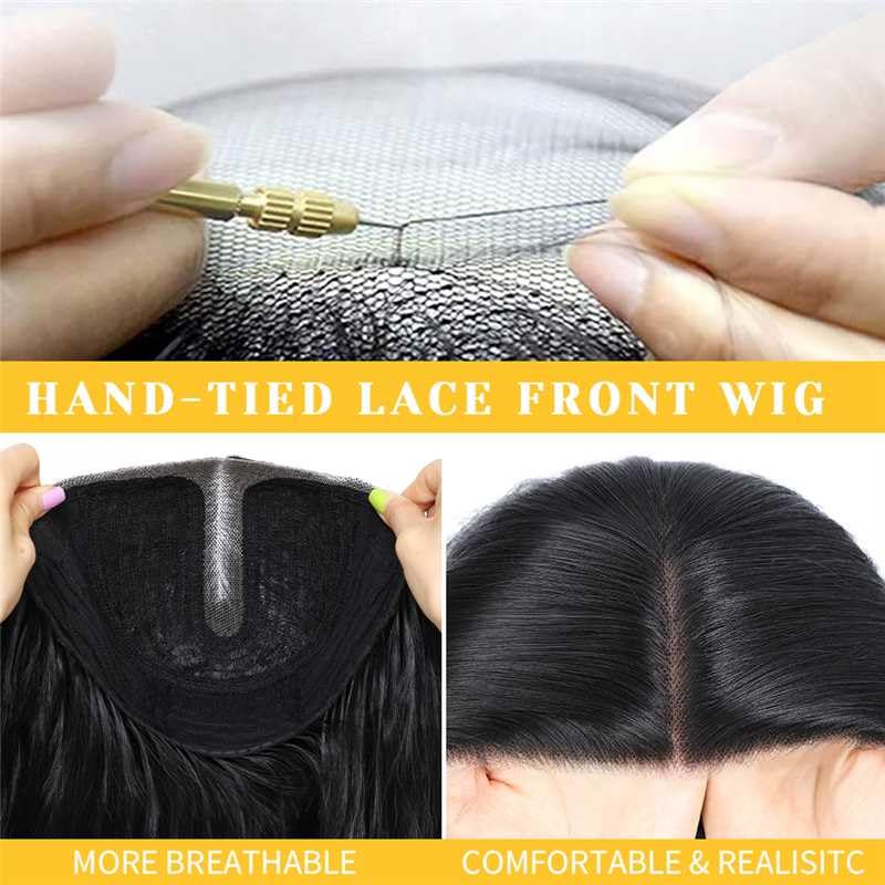 Black Wig for Women 26 Inch Pre Cut Hand-Tied Lace Long Wavy Natural Hairline Middle Part Hair Replacement Wigs for Women Beginners Natural Synthetic Wig for Daily Party 3 Seconds to Wear