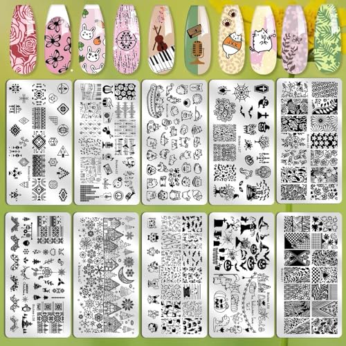 Biutee Nail Stamping Plates set 8 pcs Nail stamping polish gel 10pcs Templates with stamper Nail Art Plates set Valentine Nail Plates animal flower Rose design