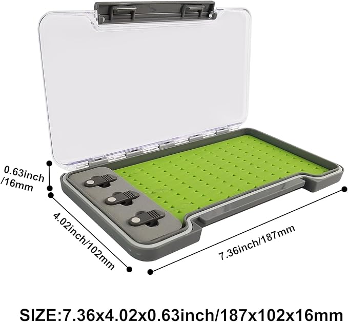 AVENTIK EUPHENG Fly Fishing Boxes Silicone Super Slim Fishing Storage Fishing Tackle Case Waterproof Pocket 7.36"X4.02"X0.63"/5.39"X3.74" X0.63'' (1PC-G048LB:7.36"X4.02"X0.63" with Hook fly threader)