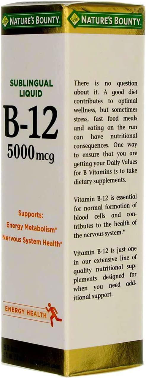 Nature's Bounty B-12 5000 mcg Sublingual Liquid Energy Health 2 oz ( Pack of 4)
