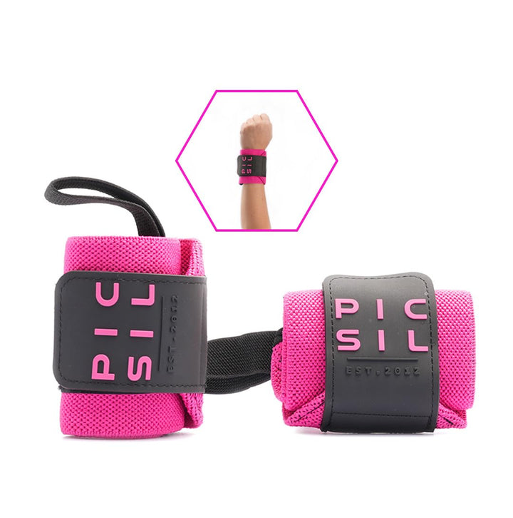 PICSIL Wrist Wraps with Double Fabric Fastener, Stretchable Wrist Straps for Weightlifting, Cotton Wrist Straps with Thumb Loop, Advanced Weightlifting Straps for Comfort and Stability (Pink)