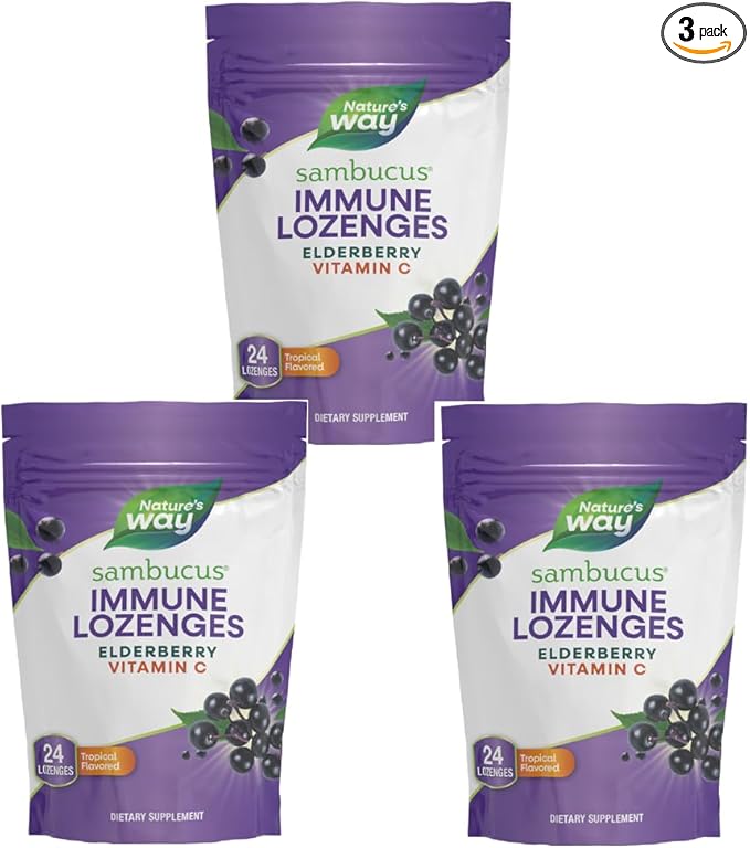 Nature’s Way Sambucus Immune Lozenges, High Potency Vitamin C, Elderberry, 24 Tropical Flavored Lozenges (Packaging May Vary)