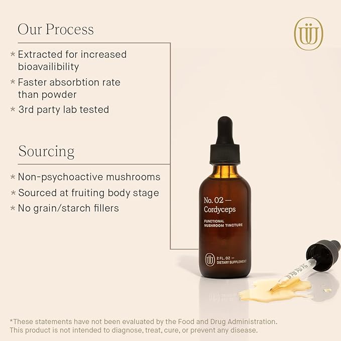 Cordyceps Mushroom Extract - Double Extracted Fruitbody Mushroom Tincture | Natural Support for Stamina, Endurance, Oxygen Uptake, Cardiac Function, Respiratory Health (60 Servings)