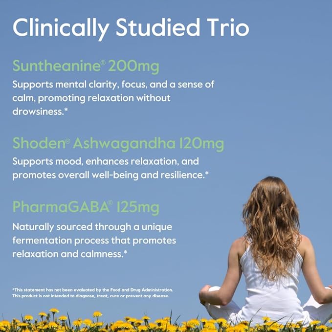 Calm AF (Advanced Formula) (60 Veggie Caps) - Clinically Studied Shoden Ashwagandha, Suntheanine L Theanine, PharmaGABA - No Stearates - Vegan - Non GMO - Gluten Free - Ashwagandha & GABA Supplements