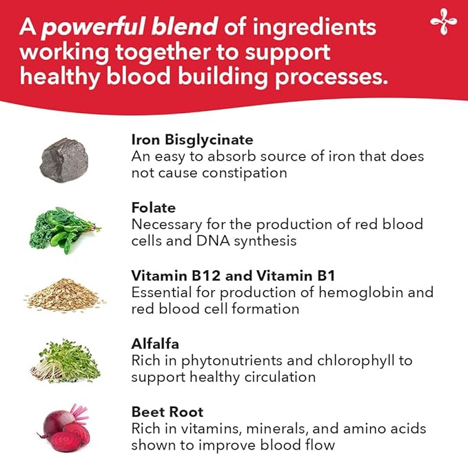 LifeSeasons - Blood Nourish-R - Iron Deficiency Supplement - Supports Anemia, Fatigue, Paleness & Dizziness - No Constipation - Blood Building - Iron, Alfalfa, Raspberry & Vitamin B-12-60 Capsules