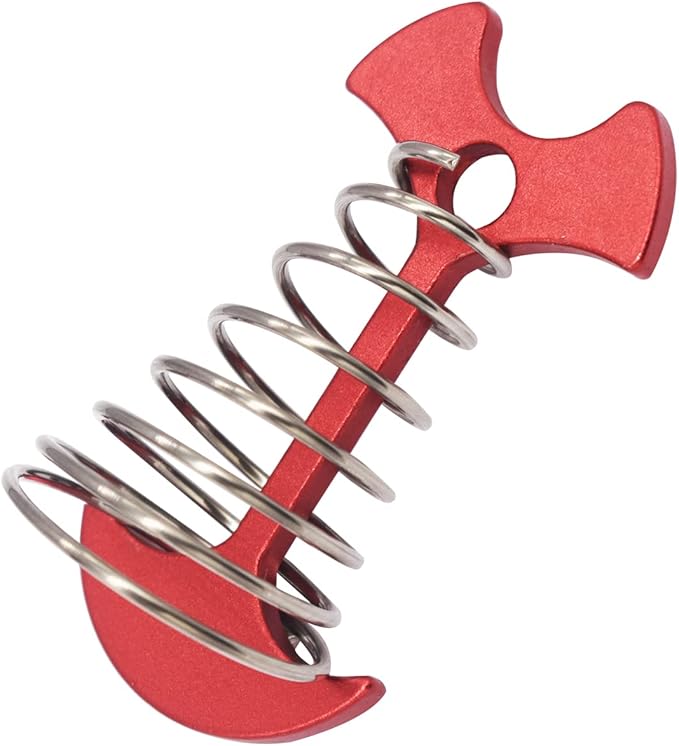 8 pcs Aluminium Alloy 2.6 inch Fishbone Tent Stakes Deck Anchor Pegs with Spring Rope Buckle Hook Cord Adjuster Tensioner Kit for Camping on Wood Platform Red
