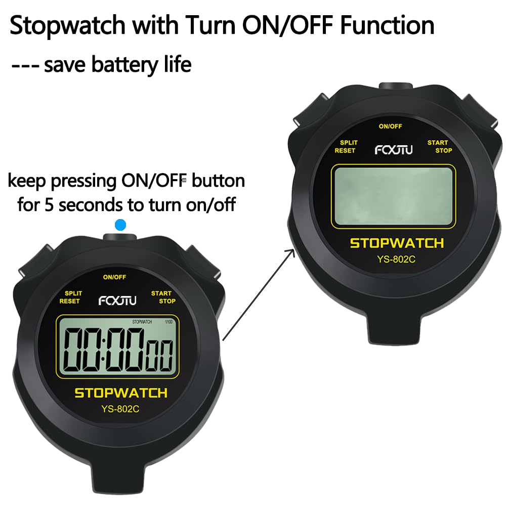 FCXJTU Digital Simple Pure Stopwatch Timer, No Bells, No Alarm, No Clock, Simple Basic Operation, Clear Display, ON/Off, Silent Stop Watch for Swimming Running Training Kids Coaches Referees Teachers