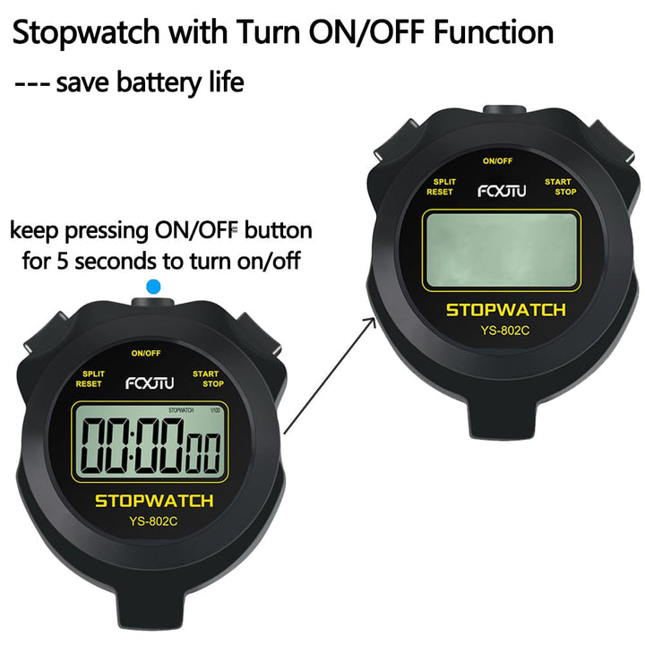 FCXJTU Digital Simple Pure Stopwatch Timer, No Bells, No Alarm, No Clock, Simple Basic Operation, Clear Display, ON/Off, Silent Stop Watch for Swimming Running Training Kids Coaches Referees Teachers