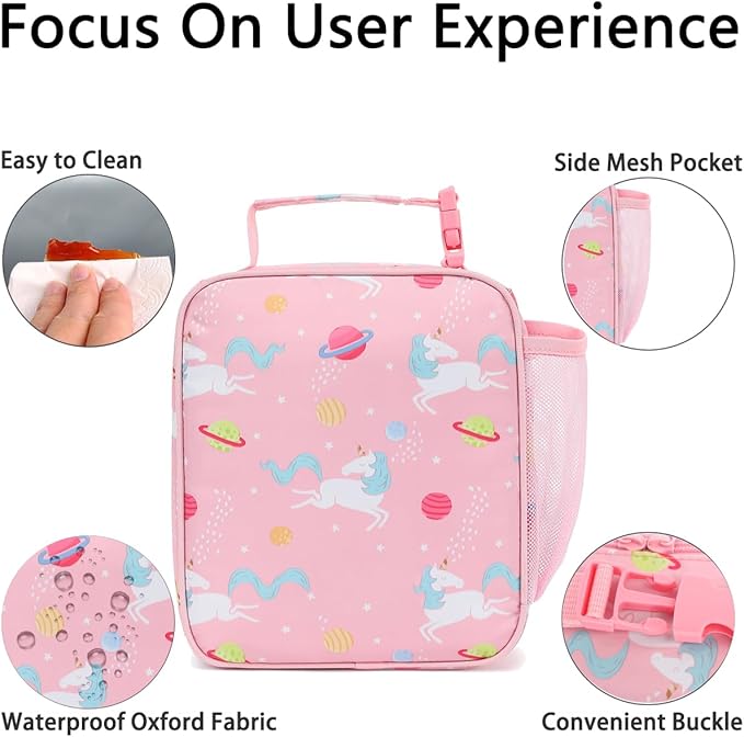 Lunch Box for Kids Boys Girls Men Women, Insulated Small Soft Cooler Lunch Bag Kit for School Work Picnic Travel - Reusable Portable lunchbox,Pink Unicorn