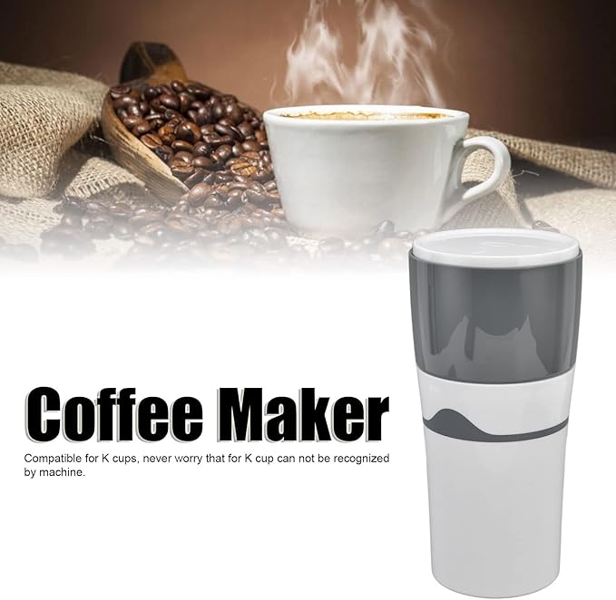 450ml Portable Drip Coffee Travel Mug, Side Leakage Proof Sharing Cup Lid Drip Coffee Machine with 3 Capsules for K Cup Capsules (Grey and White)