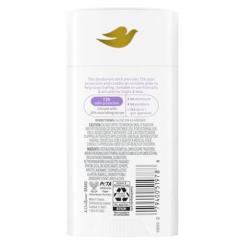 Dove Whole Body Deo Aluminum Free Anti-Chafe Deodorant Stick Coconut & Vanilla for 72h Odor Control 2.6 Oz