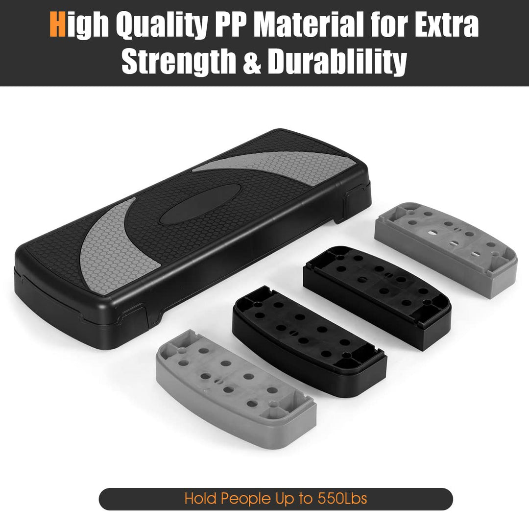 GOPLUS 31" Aerobic Exercise Stepper Deck, Adjustable Fitness Workout Step Platform Trainer with Risers, 4”6”8”Levels Height-Adjustable, for Home Gym and Office (Black+Gray)