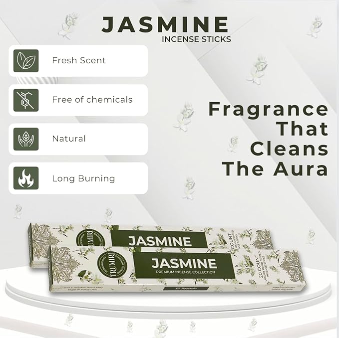Jasmine Incense Sticks - Total 40 Insence-Sticks - Dual Pack of 20 Insense - Inciensos - Inscents - Natural Non Toxic Ingredients - Incents - Incence - Inscense - Insents