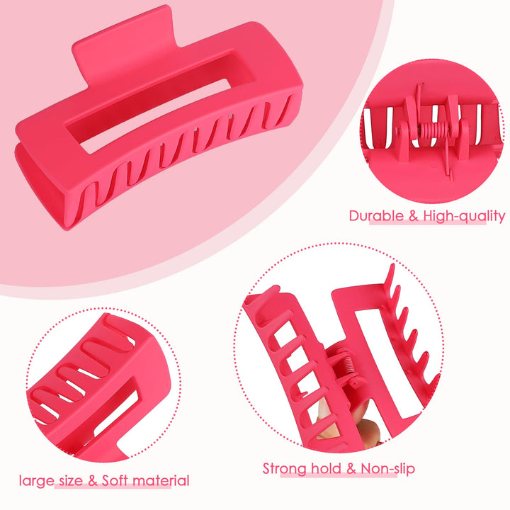 4.1 Inch Large Hair Claw Clips 8 Pcs Rectangle Big Hair Clips for Thick Hair Nonslip Claw Clips Acrylic Banana Jaw Clips Hair Accessories for Women and Girls (Dopamine)