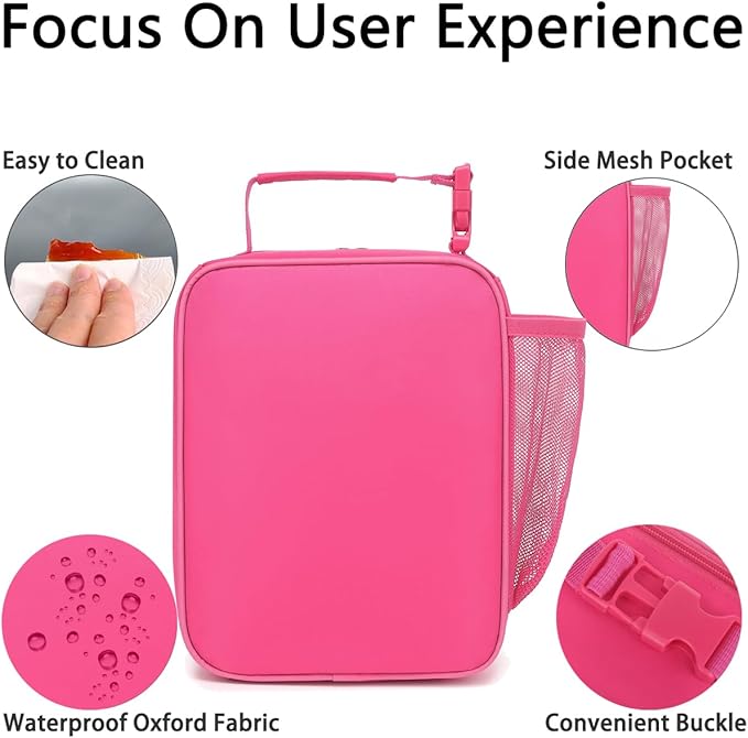Lunch Box for Kids Boys Girls Men Women,Insulated Small Soft Cooler Lunch Bag Kit for School Work Picnic Travel - Reusable Portable lunchbox,Rose Red
