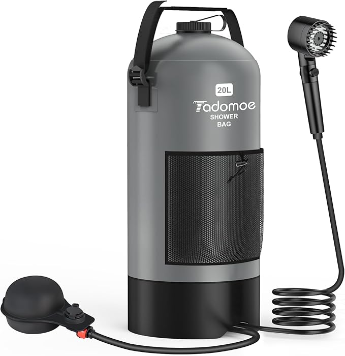 Portable Shower for Camping, 5 Gal/20 L Solar Heating Camping Shower Bag with Shower Pump, Portable Shower Head, Essential for Camping,Festivals, Overlanding, Beach Trips,Outdoor Showers