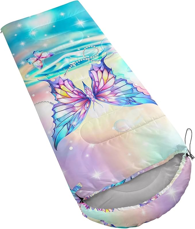 AILONEN Kids Floral Cat Camping Sleeping Bags,Lightweight & Waterproof,3 Season Warm & Cool Weather,Kawaii Kitten Sleeping Bags for Girls Adults,Travelling,Outdoors