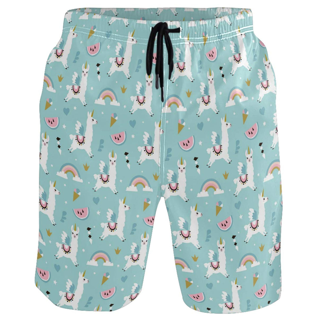 visesunny Cute Unicorn Llama Pattern Mens Swim Trunks Summer 3D Print Graphic Casual Athletic Swimming Short with Mesh Lining
