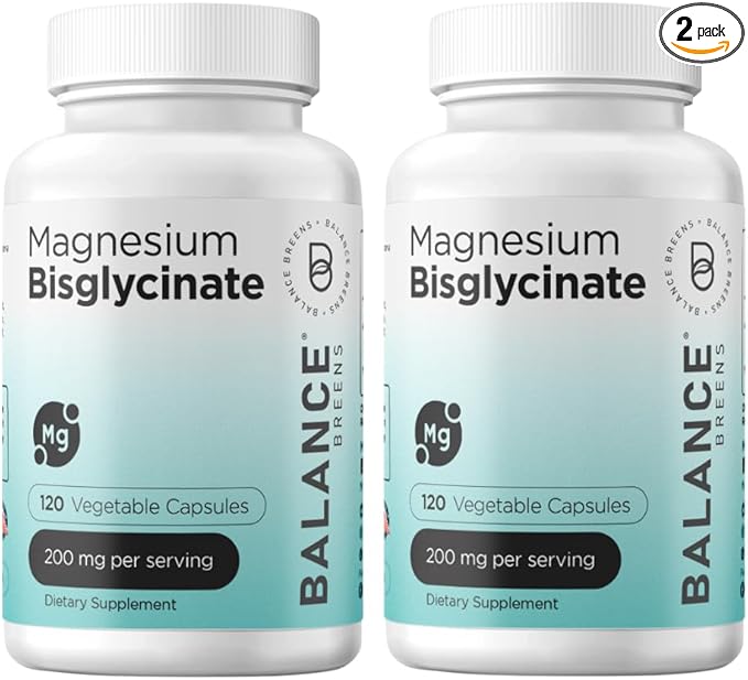 Balancebreens Magnesium Bisglycinate 200mg, High Absorption Chelated, 120 Vegan Capsules - Supports Heart Health, Muscle Cramps, Bone Health & Positive Mood