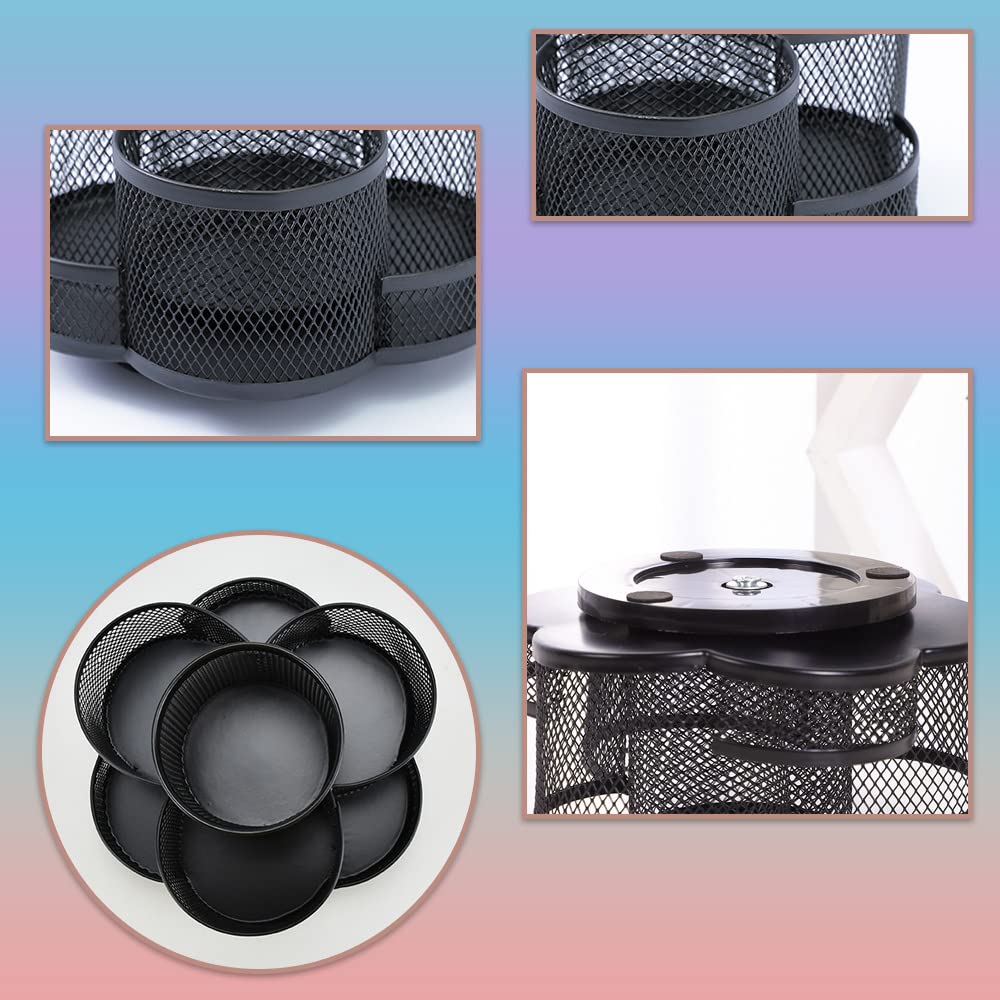 360° Rotation Multi Functional Pen Holder, Mesh Desktop Caddy, Rotating Pencil Holder, High Capacity, with Non Skid Rubber Mat, 7 Compartments, for Office Storage, Dressing Table (Pink)