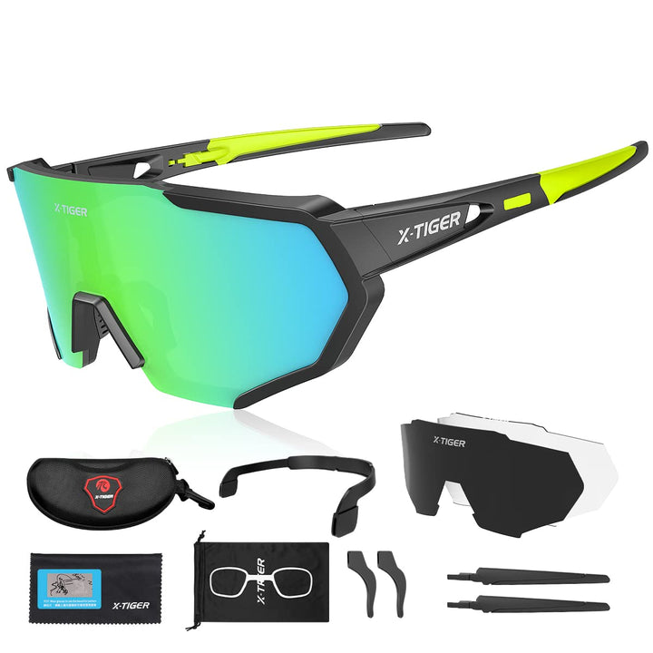 X-TIGER Polarized Sports Sunglasses with 3 Interchangeable Lenses,Mens Womens Cycling Glasses,Baseball Running Fishing Driving Sunglasses Lightweight
