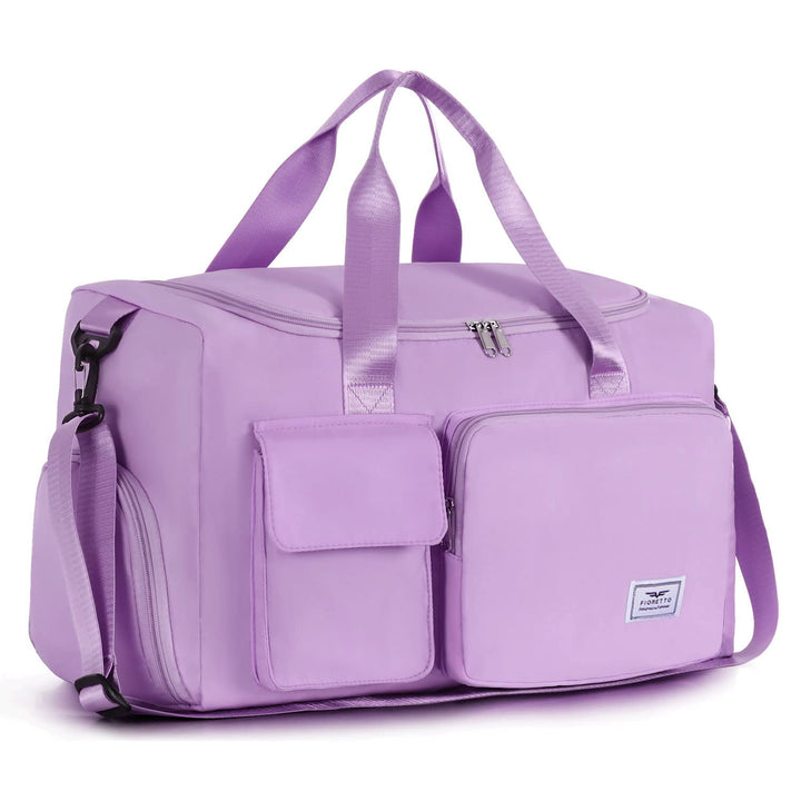 FIORETTO Women's Water-Resistant Gym Duffle Bag with Shoes Compartment, 37L Capacity, Multi-Functional, Ideal for Travel, Gym, Sports, Weekender, Purple