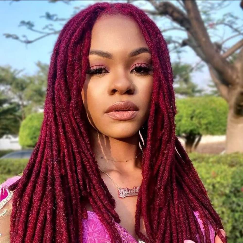 loc extensions Human Hair #Burgundy 8 Inch 10 Strands 0.4cm Thickness for Man/Women/Kid 100% Handmade Can Be Dyed Bleached Curled and Real Permanent Human Hair Dreadlock Extensions