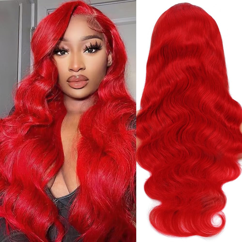 Red Lace Front Wigs Human Hair Pre Plucked Red Wig Human Hair 13X4 Body Wave Lace Front Wigs Human Hair Colored 180% Density Red