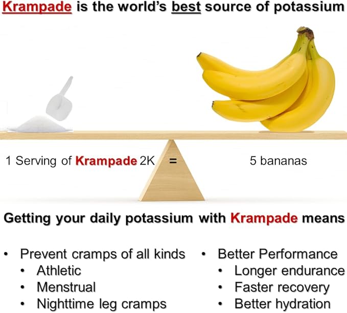 Electrolytes Powder Potassium Supplement - 2000 mg K+, >2X More Than Coconut Water | Cramp Relief and Prevention | Hydration Powder