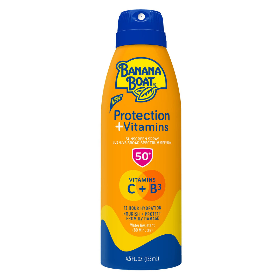 Banana Boat Protection + Vitamins Sunscreen Spray Spf 50 | Moisturizing With Vitamin C & Niacinamide Sunscreen, B3 4.5 Oz.