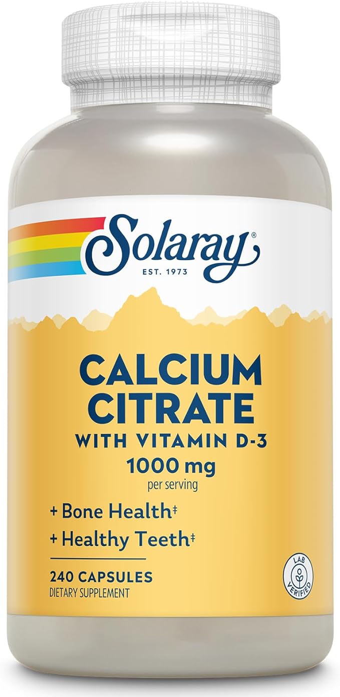 Solaray Calcium Citrate w/Vitamin D3 1000mg, Healthy Bones & Teeth, Heart, Muscle & Nerve Support, 60 Serv, 240 VegCaps
