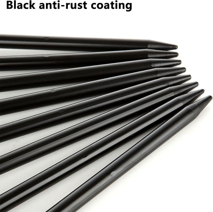 12 Pack Tent Stakes Heavy Duty, Multiuse Forged Steel Tent Pegs, 8 inch Metal Camping Ground Stakes, Unbreakable and Inflexible, Available in Rocky Place Dessert Snowfield and Grassland (Black)