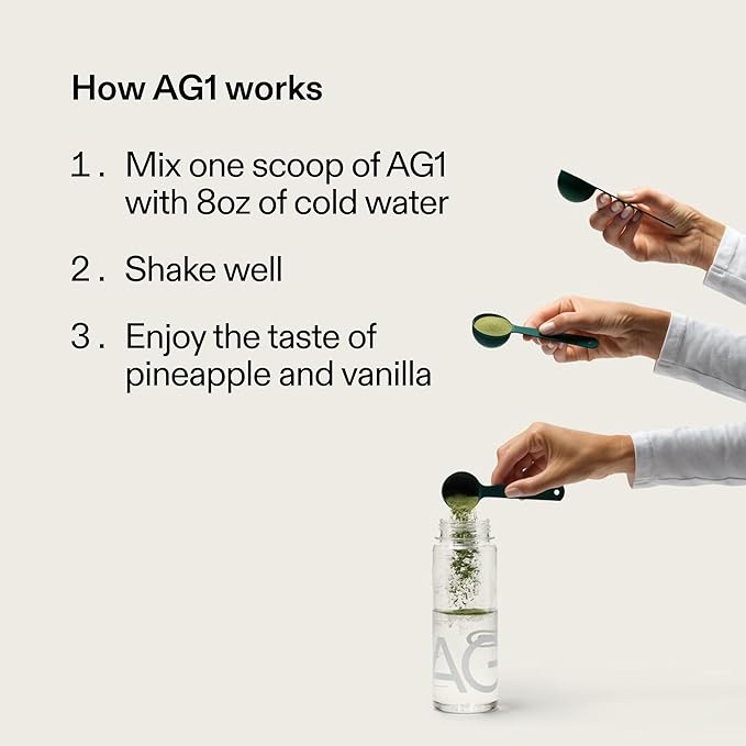 AG1 Greens Powder Supplement | Improve Gut Health | Multivitamin, Probiotic, Gluten Free, Vegan and Keto Friendly | Shaker & Scoop Included | 75 Vitamins (Athletic Greens)