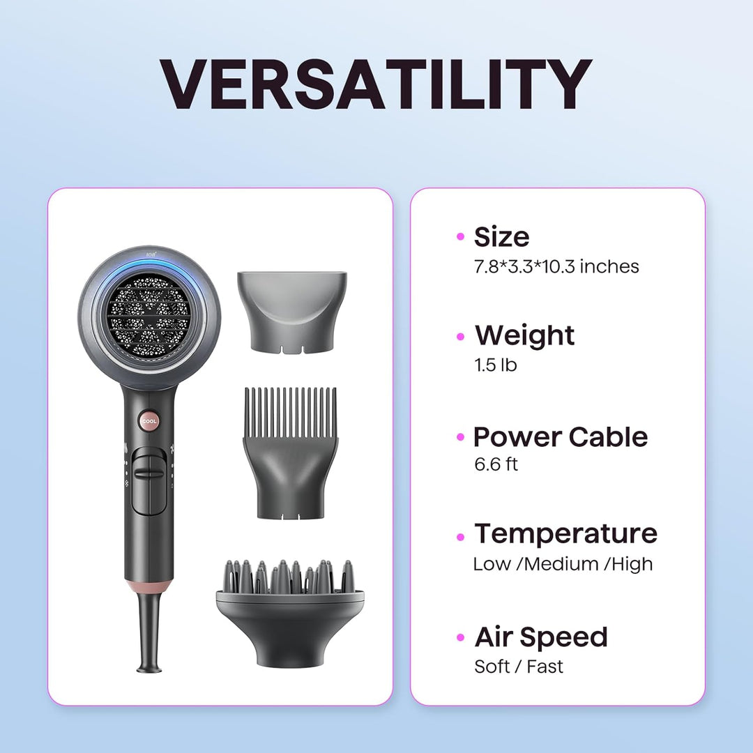 Wavytalk 1875W Ionic Hair Dryer | Diffuser & Comb for Curly Hair | Green
