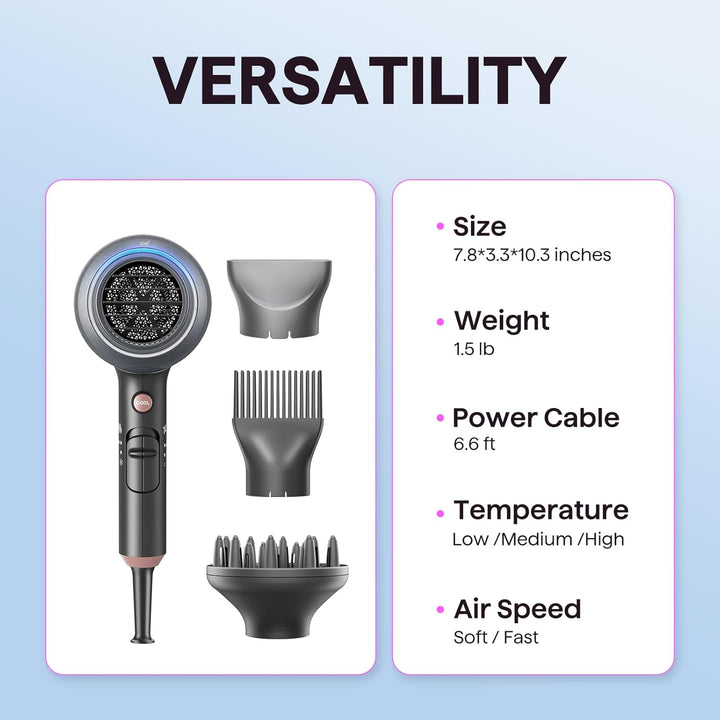 Wavytalk 1875W Ionic Hair Dryer | Diffuser & Comb for Curly Hair | Green