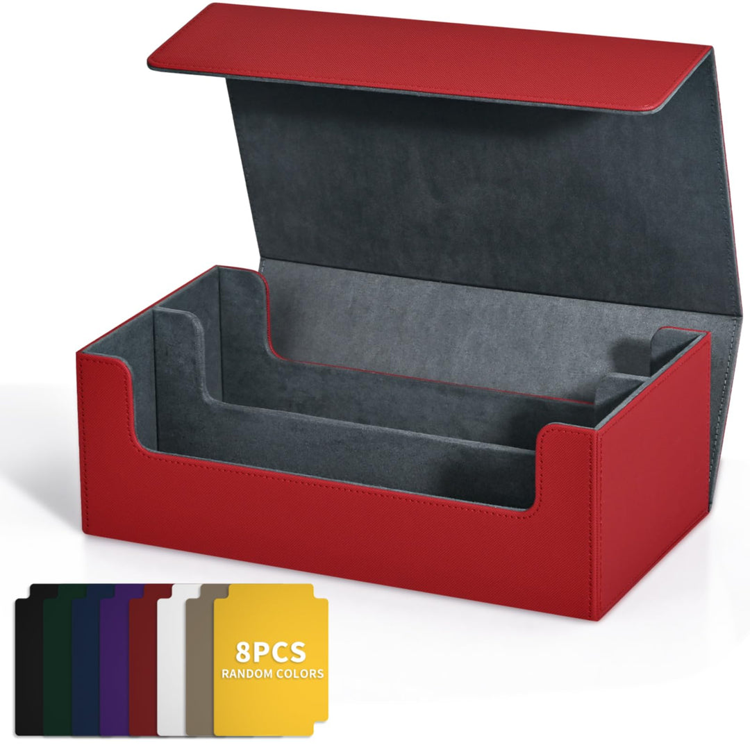 UAONO Card Storage Box for Trading Cards, Premium Card Deck Case Holds 1200+ Single Sleeved Cards for MTG Yugioh TCG, Strong Magnet Card Box Fits Magic Game Cards (Red)