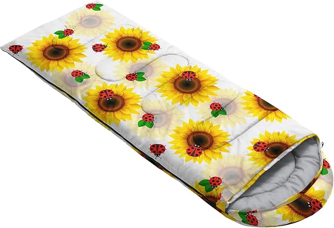 AILONEN Kids Floral Cat Camping Sleeping Bags,Lightweight & Waterproof,3 Season Warm & Cool Weather,Kawaii Kitten Sleeping Bags for Girls Adults,Travelling,Outdoors