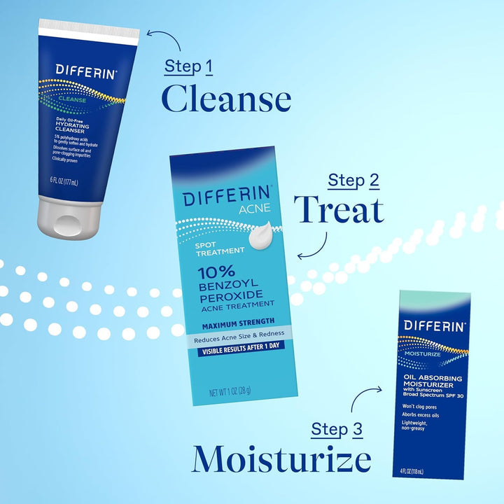 Differin Acne Spot Treatment with 10% Benzoyl Peroxide, Maximum Strength OTC Acne Treatment, Fast Acting Spot Treatment for Face, 1 oz