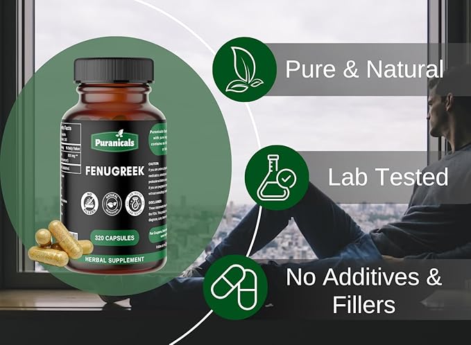 Fenugreek Premium 320 Capsules Non GMO and Gluten Free | Herbal Supplement | 800 mg Per Serving | Made with 100% Pure Herb Fenugreek Seed Powder (Trigonella foenum-graecum)