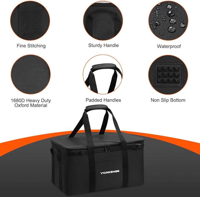 45L Camping Organizer, 1680D Heavy Duty Waterproof Camping Storage for Camping Cooking Utensils and Camping Cookware, with Hard Bottom, Camping Bag with Zippered Lid for RV, Hiking