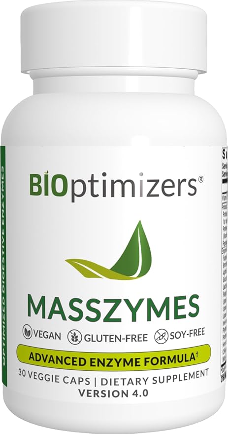 BIOptimizers MassZymes Digestive Enzymes Supplement – Max Nutrient Absorption, Boost Energy, Reduce Bloating – Health Vegan Dairy-Free – Muscle Recovery, Gut Health & Clarity - 100,000 Units 30 Caps