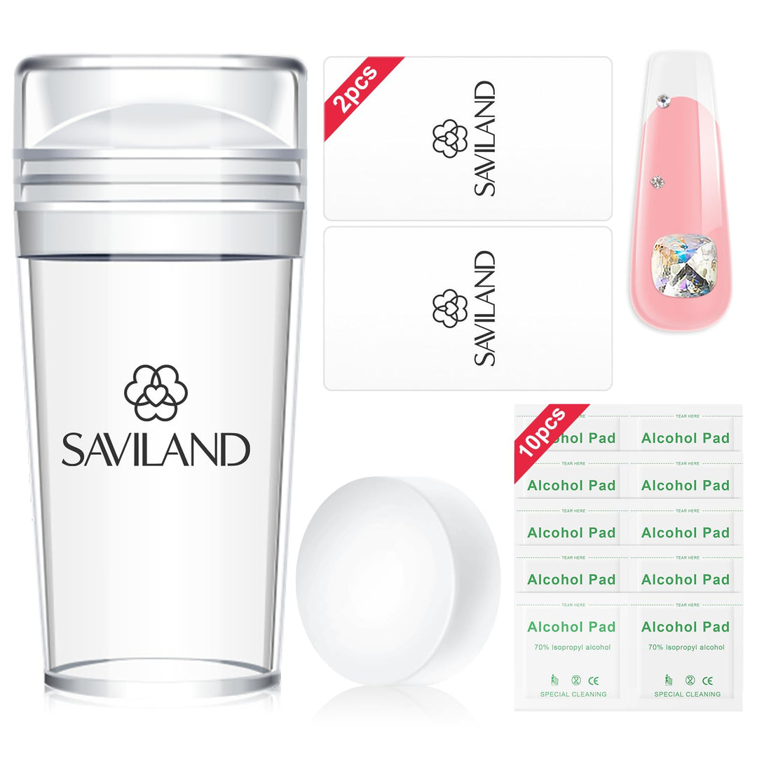 Saviland French Tip Stamp: 14Pcs French Tip Nail Tool With Replaceable Stamper Head, Clear Silicone Nail Stamper Kit French Nail