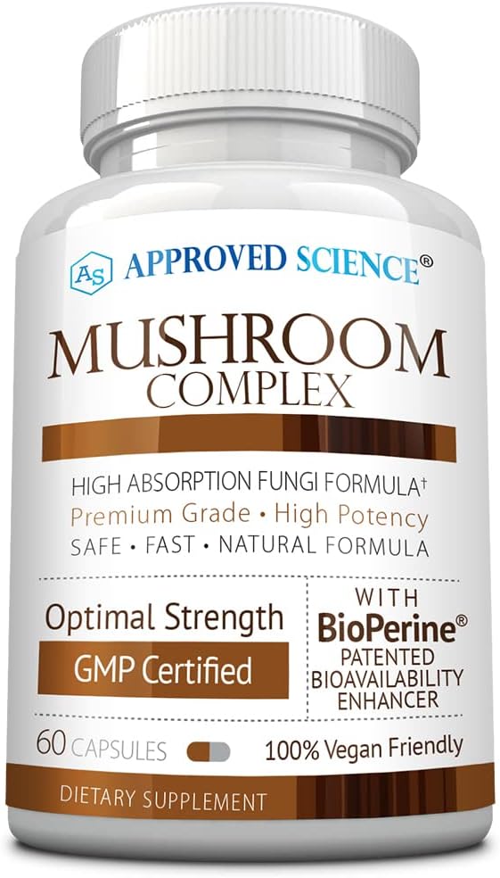 Approved Science Mushroom Complex - Support The Immune System and Cognitive Function - with Lion’s Mane, Chaga, Reishi, Turkey Tail, Shiitake, Oyster, and More - 60 Capsules - Vegan