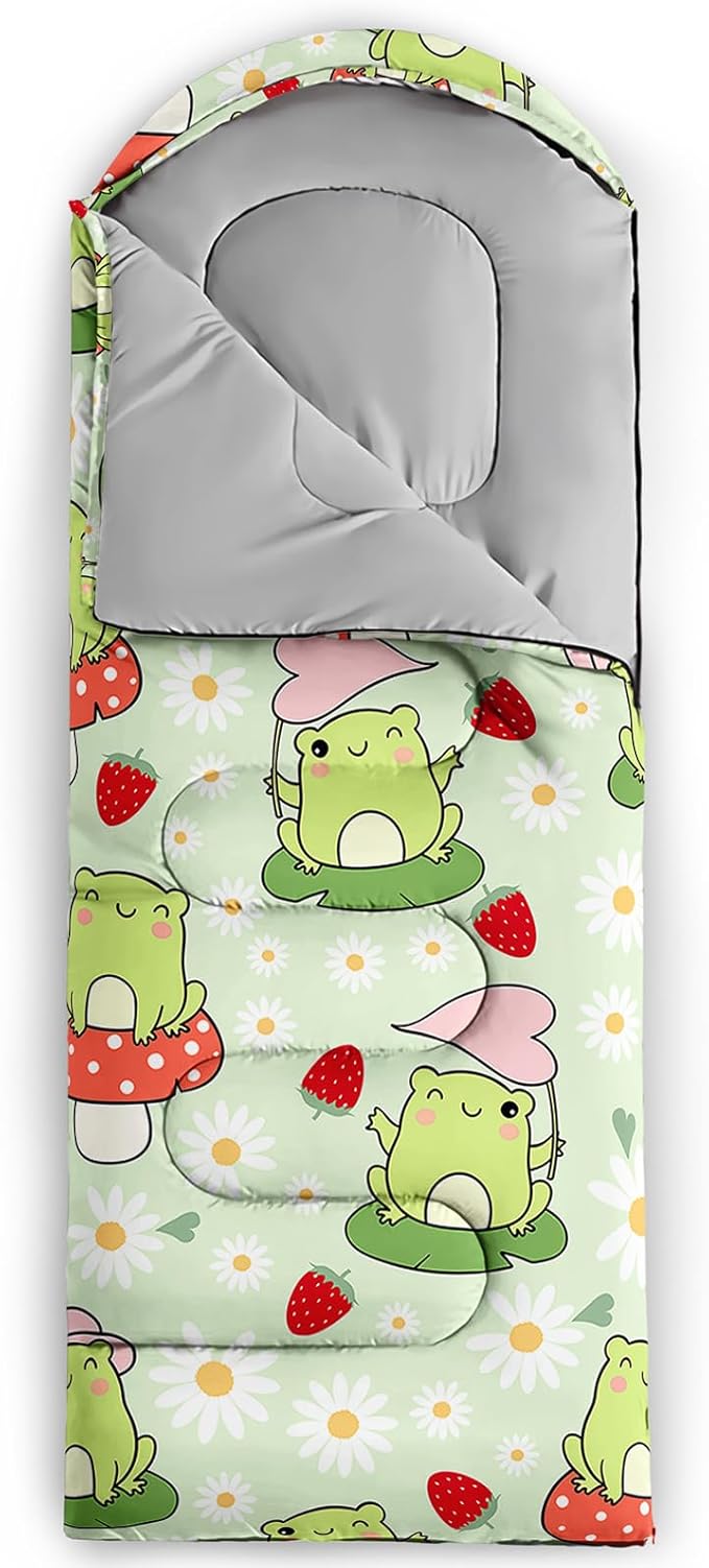 AILONEN Kids Floral Cat Camping Sleeping Bags,Lightweight & Waterproof,3 Season Warm & Cool Weather,Kawaii Kitten Sleeping Bags for Girls Adults,Travelling,Outdoors