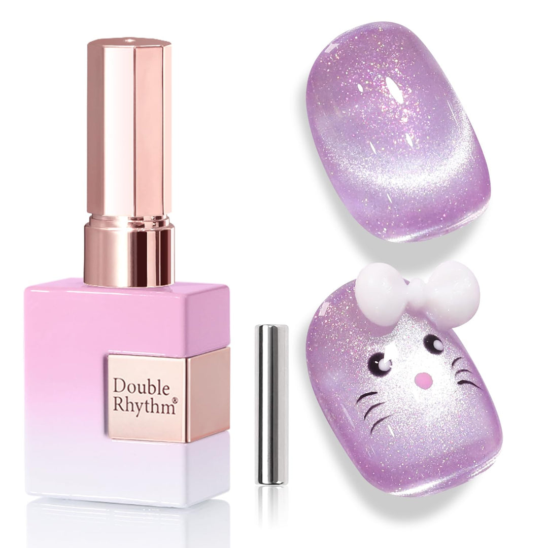 Double Rhythm 0.5 Oz Cat Eye Gel Polish with Magnet Same Color Same Bottle Holographic Glitter Shimmer Translucent Color Salon Soak Off Magnetic Nail at Home (Mauve Purple-MC1161)