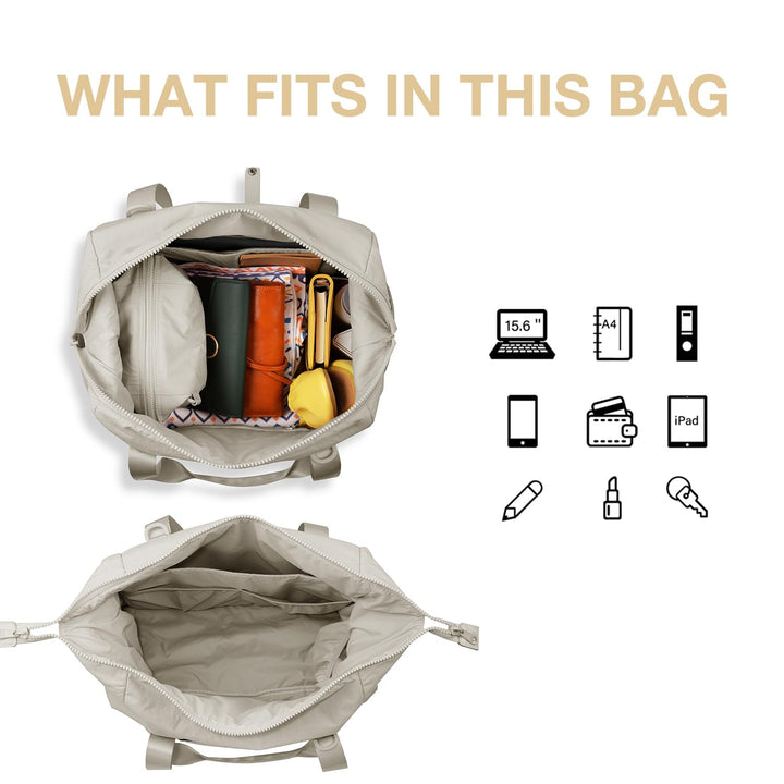 BAGSMART Gym Bag for Women, Carry on Weekender Overnight Bag, Travel Duffel Bags with Trolley Sleeve, Personal Item Travel Bag Tote Bag Workout Dance Bag, Beige-M