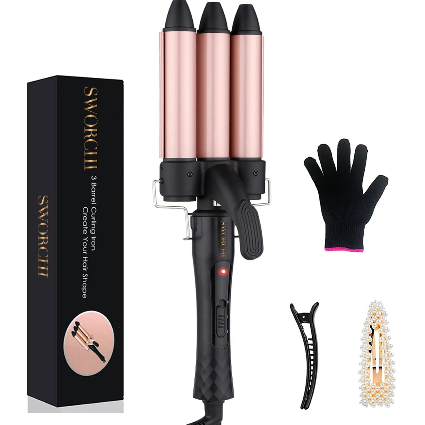 3 Barrel Hair Waver Curler Mermaid Curling Wand 25MM Crimper Ceramic Tourmaline Beach Waves Tongs Fast Heating Deep Curly Iron with Temperature Control for Women Girls Hair Styling Tools