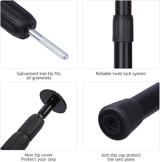 REDCAMP Aluminum Adjustable Camping Tarp Poles, Set of 2, 36in to 90in Telescoping Lightweight waterproof Tent Poles for Shelter, Hammock Rain Fly, Awning, Black