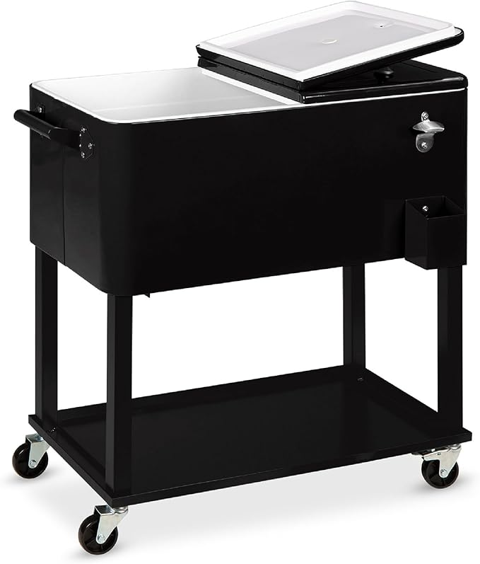 Best Choice Products 80-Quart Outdoor Steel Rolling Cooler Cart w/Ice Chest, Bottle Opener, Catch Tray, Drain Plug, Locking Wheels