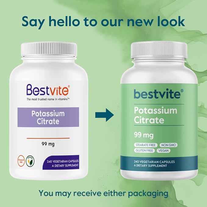 BESTVITE Potassium Citrate 99mg (240 Vegetarian Capsules) - No Stearates - Vegan - Gluten Free - Non GMO
